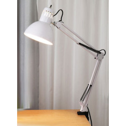 Lámpara Escritorio Larga, color blanca, con prensa 1 luz E27