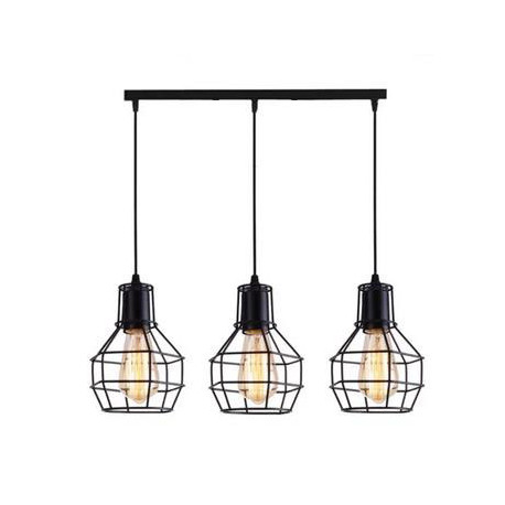 Colgante Rombo negra 3 luces E27 riel metálico 60x5x2 cm