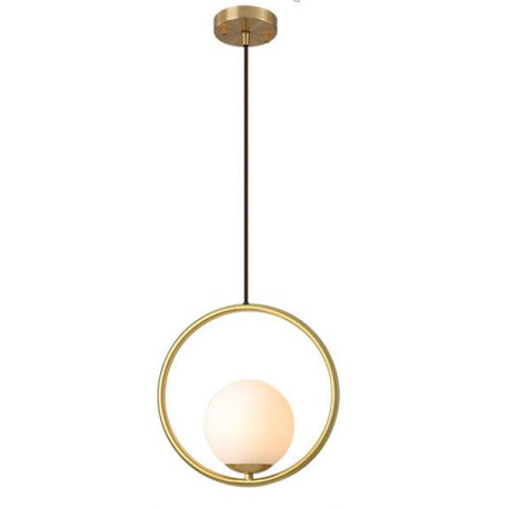 Colgante código 153, Metal dorado & Vidrio 12 cms satinado, 1 luz E27, ancho aro 25 cms, bajada 80 cms ajustable