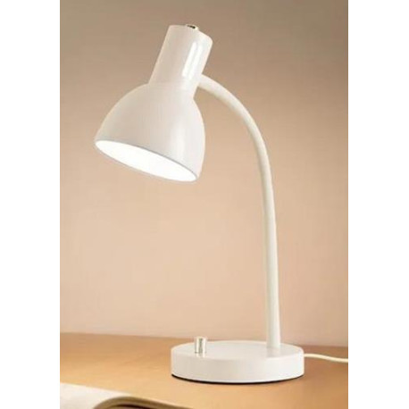 Lámpara Escritorio Base Metal color Blanca, flexible, 1 luz E27, Botón de Encendido/Apagado