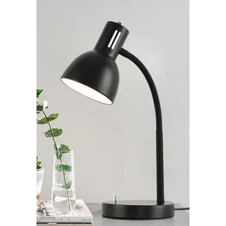 Lámpara Escritorio Base Metal color Negra, flexible, 1 luz E27, Botón de Encendido/Apagado
