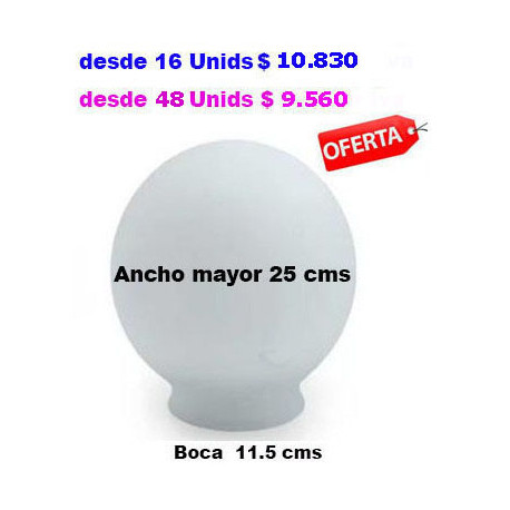 Globo 25 cms vidrio satinado, boca 11 cms