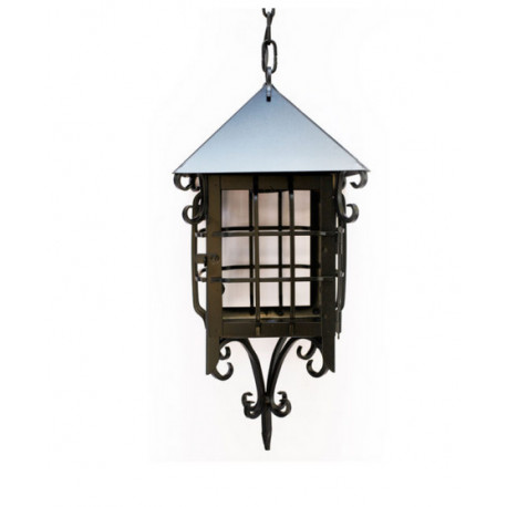 Farol colonial colgante negro, altura 47 cms, ancho 22cms, cadena 40 cms